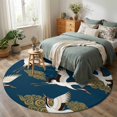 Fairy Blue Rug Round Area Rug 4ft White Fairy Crane Japanese Style Low Pile Washable ...