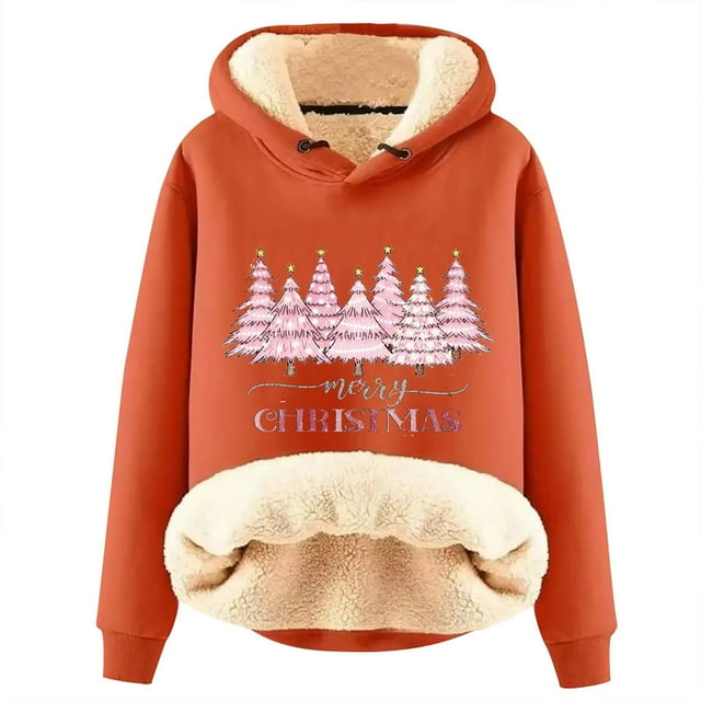 Wolfast Chandail à Capuche Épais en Molleton Chaud d'Hiver pour Femmes à Manches Longues Col Rond avec Poche, Orange, TTG