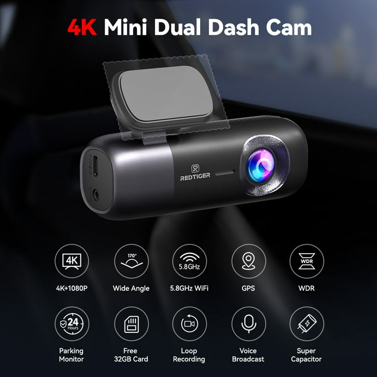REDTIGER F7N Elite Dash Cam – 4K Front & 1080p Rear, STARVIS 2 Sensor, WiFi, 128GB Card & OBD Kit