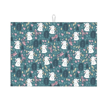 

Dish Drying Mat Bohemian Cute Rabbit Flower Tree Highly Absorbent Microfiber Drying Mat Kitchen Counter or Sink Drawer Liner 18x24 Kitchen Drying Mat Coffee Mat Kitchen Essentials