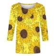 thumbnail image 5 of CYMMPU Floral Printed 3/4 Length Sleeve Summer Fall Dressy Tunic Tops Casual Basic Tees Shirts Business Work Blouses Crewneck 2025 Clothes for Women Yellow M, 5 of 5