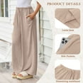 thumbnail image 4 of TEMOFON Pants for Women Wide Leg Linen Pant Summer Casual Palazzo Khaki Flowy Pants with Pocket Drawstring Loose Lightweight Pants L, 4 of 11