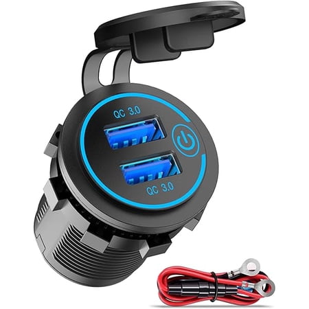 xixishop QC3.0 Dual USB 12V Outlet with Touch Switch: 12 Volt Marine Socket Golf Cart USB Port DC Car Charger Waterproof Power Adapter Cigarette Lighter Mount Fast Charge for Boat Motorcycle ATV RV