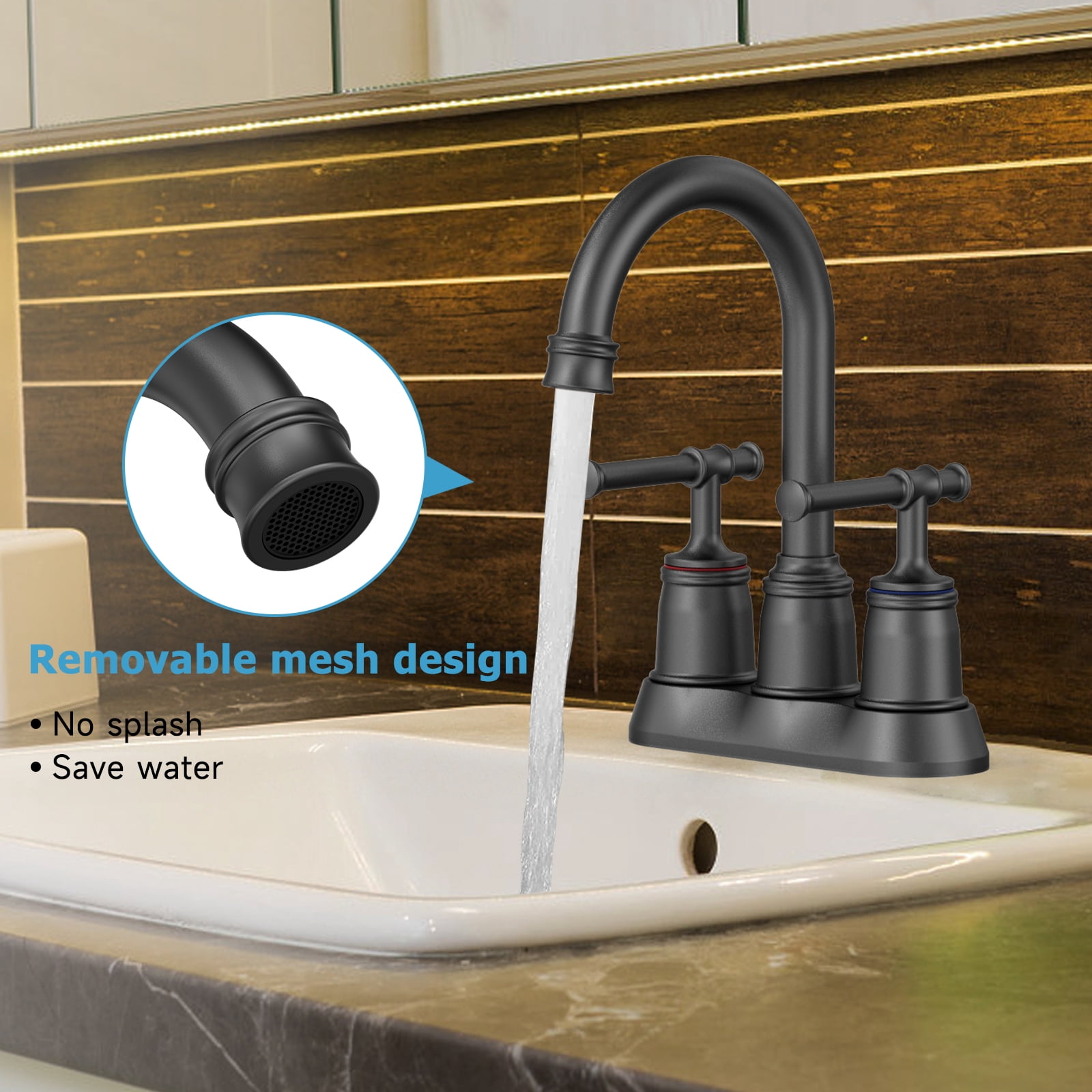Classical Bathroom Faucets for Sink 2&3 Holes, 4 inch Bathroom Faucet, 360 Swivel Spout Centerset Brushed Nickel Bathroom Faucet with Pop Up Drain and cUPC Lead-Free Hose