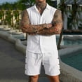 thumbnail image 2 of Sentmoon Mens Outfits Mens Workout Tank Tops and Shorts Men Sleeveless Lapel Summer Shirts for Men Solid Color with Pockets Compression Loose Button Up Oversized Clothes for Men Hawaii White S, 2 of 8