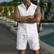 thumbnail image 1 of Ceisia Men's Loose Fit Linen 2-Piece Set Sleeveless Button-Down Shirt with Elastic Waist Drawstring Shorts Gifts, 1 of 7