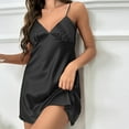 thumbnail image 3 of Womens Sleepwear Satin Nightgown V Neck Silk Nighty Sleeveless Nightwear Short Nightdress, 3 of 6