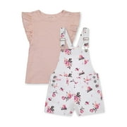 Jessica Simpson Toddler Girls Flutter Sleeve Top & Floral Shortalls, 2pc Outfit Set