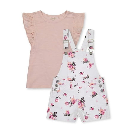 Jessica Simpson Toddler Girls Flutter Sleeve Top & Floral Shortalls, 2pc Outfit Set