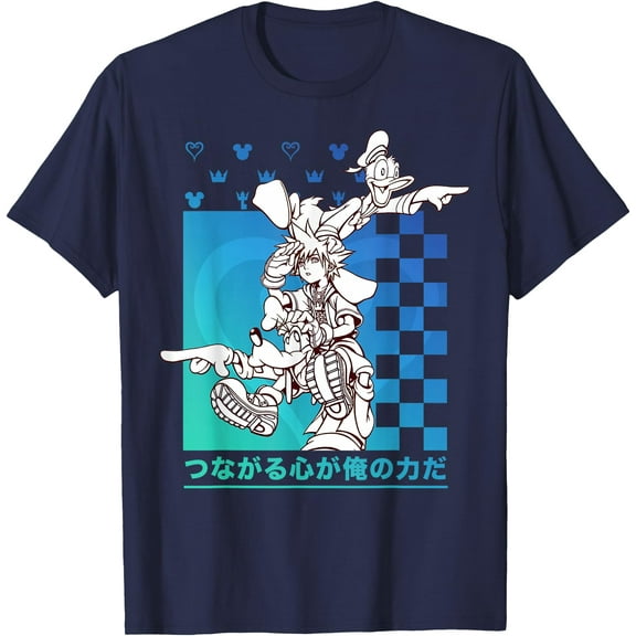 Kingdom Hearts Sora Donald Goofy Kanji Checkerboard DTG Print Unisex T-Shirt