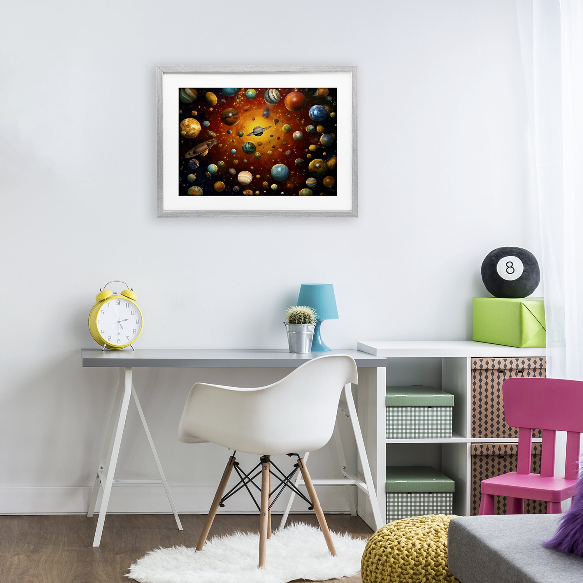 Stupell Industries Cosmic Marbles Galaxy Gray Framed Print Under Glass, design by Ray Powers
