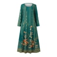 thumbnail image 4 of Up to 60% off!pstuiky Dresses for Women, Women Cotton and Linen Dress Long Sleeve Crew Neck Dress Printed Dress and Ankle Dress Casual Holiday Dress with Pockets Leisure Green L, 4 of 5
