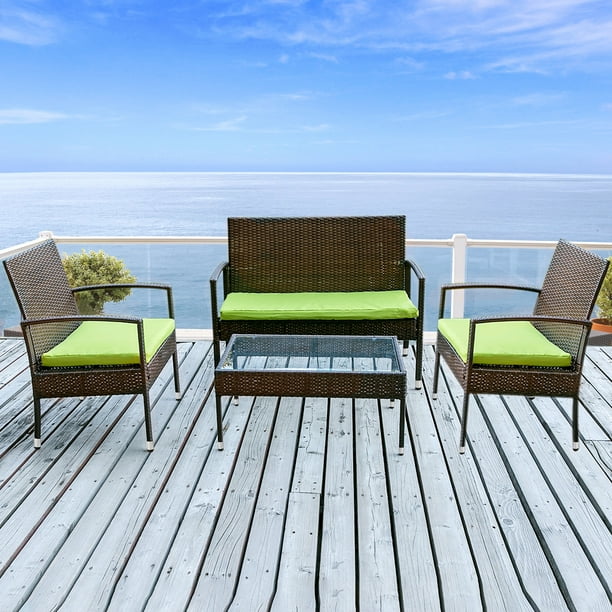 Clearance!Outdoor Patio Furniture Set, 4 Piece Patio Conversation Set with Glass Dining Table