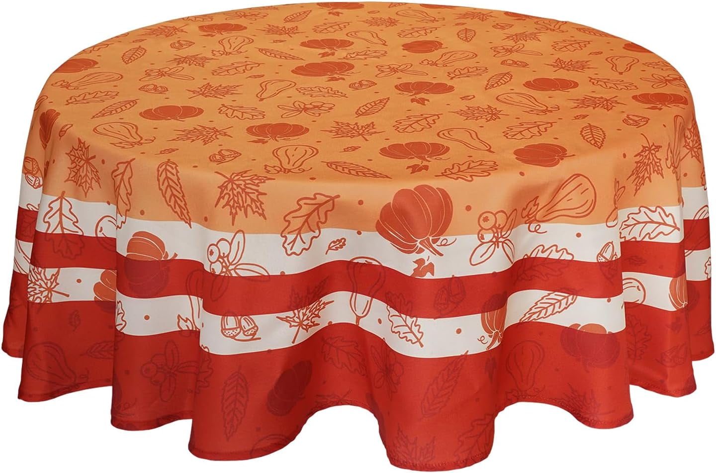 Fall Round Tablecloth 60 Inch, Autumn Pumpkins Leaves Orange