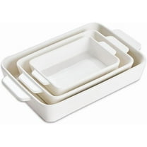 Casserole Dishes For Oven, Porcelain Baking Dishes Set 15.7"/12.3"/9.4", Ceramic Bakeware for Cooking, Large Lasagna Pans with Handle, Deep Baking Pan for Kitchen, Set of 3 White