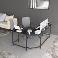 thumbnail image 3 of CubiCubi 67 x 47inch L Shaped Computer Corner Desk with Small Table and Fabric Drawer, Black Finish, 3 of 6
