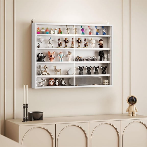 Demi Bonn 5-Tier Display Cabinet, Wall-Mounted Display Case with 2 Glass Doors and Adjustable Shelves for Living Room and Bedroom, White
