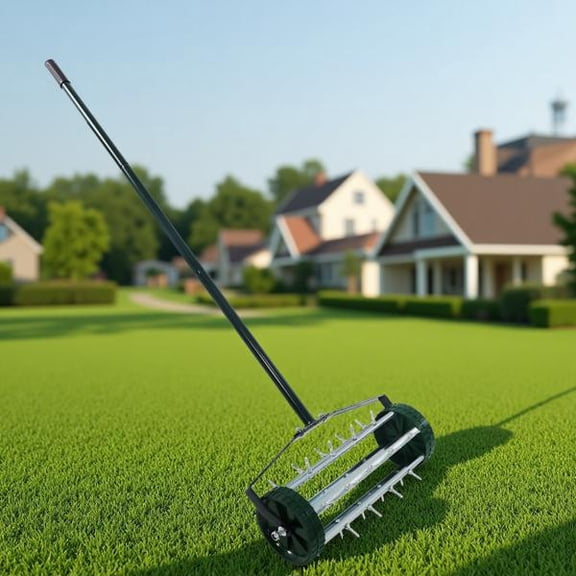 Heavy Duty Rolling Lawn Aerator,Rolling Lawn Aerator, Rotary Push Tine Spike Soil Lawn Aerator Gardening Tool with 3-Piece Long Steel Handle for Garden Yard Grass Maintenance