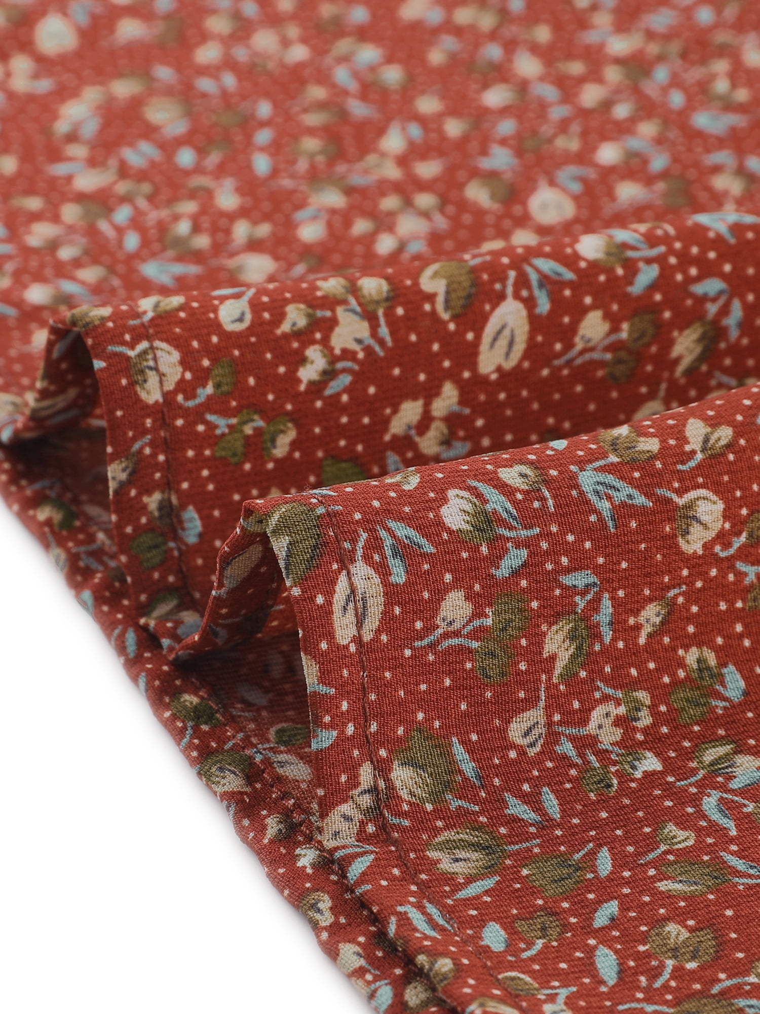 Unique Bargains Women's Plus Size V Neck Flowy 3/4 Sleeve Floral Blouse 1X Red Brown