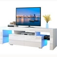 thumbnail image 2 of Modern TV Stand for TV up to 70 inch, Entertainment Center for Living Room, TV Console Table, High Glossy TV Storage Cabinet with 16 Colors LED Lights, Fast Assembly, 63"L×14"W×18"H, White, 2 of 12