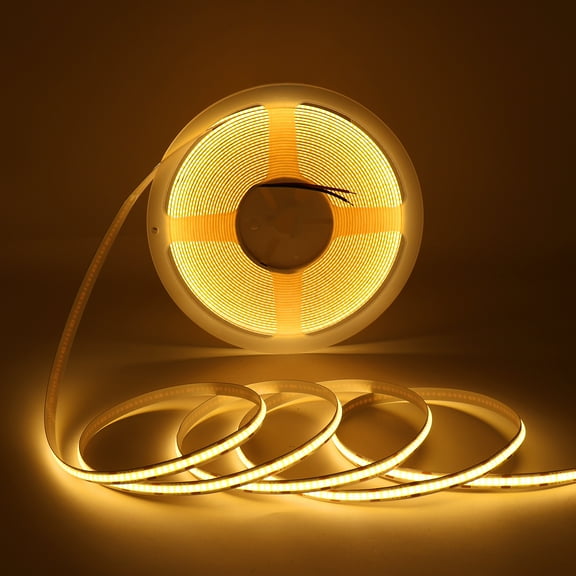 12V COB LED Strip Light 2700K Warm Yellow, 10M Flexible Dimmable LED Tape Light for Indoor DIY, High CRI>90, Cuttable Ribbon Strip – Power Supply Not Included
