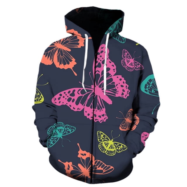 Nueva moda, exquisita sudadera con estampado de mariposas de dibujos animados, con cremallera, para hombre y mujer, sudaderas con estampado 3D, ropa de calle, camisetas casuales