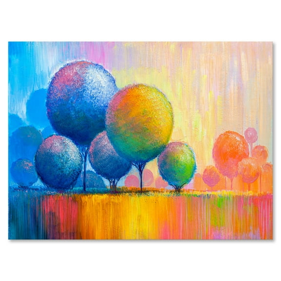 Ornamental Colorful Trees VII 12 in x 8 in Painting Canvas Art Print, by Designart