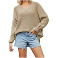 thumbnail image 1 of QUYUON Womens Sweatshirts Aubaines Col Rond Femmes Chandails Graphiques Polyester Manches Longues Col en V Uni Chandails à Enfiler Hauts Style S-96 Extensible Chandails Tendance Coupe Ample Chemises Kaki G, 1 of 7