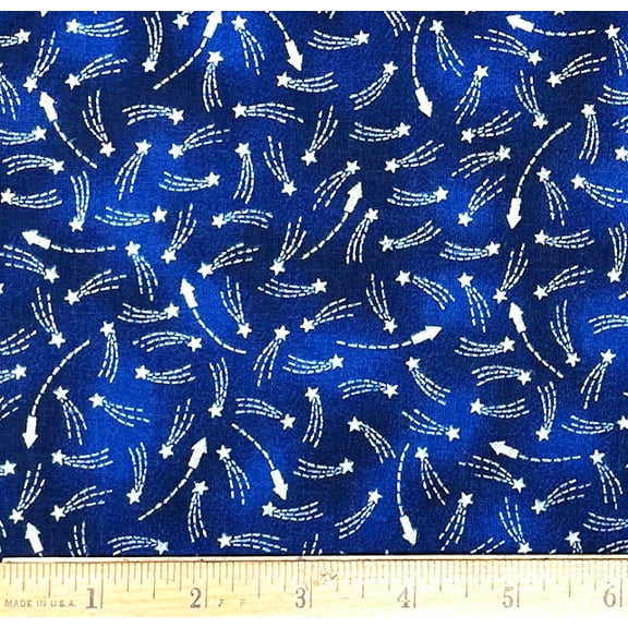 1 Fat Quarter - Mini Shoting Stars on Blue Cotton Fabric - 21" X 18"