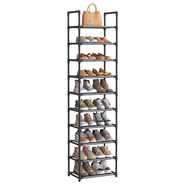 Zapatero SONGMICS con marco de metal gris de 10 niveles, 28 x 45 x 173 cm