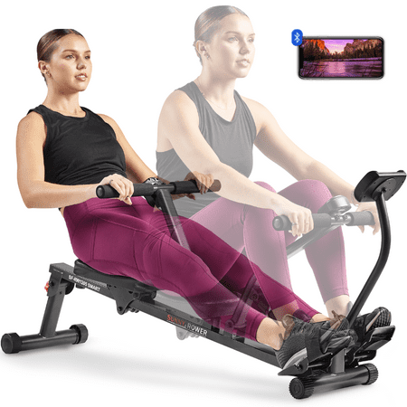 Sunny Health & Fitness Compact Hydraulic Rower & Free SunnyFit® App Via Bluetooth - Home Use Rowing Machine w 12X Resistance - SF-RW1205SMART