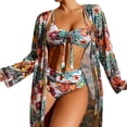 thumbnail image 2 of Kiosan Conjunto de bikini para mujer, traje de baño de 3 piezas, kimono floral, parte superior triangular anudada en la parte delantera, falda de traje de baño inferior de cintura alta, 2 of 4