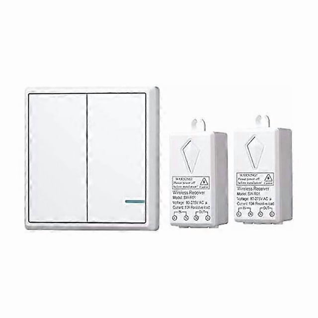 Wireless Light Switch Kit, 1 Double Switch + 2 Receivers, No Wiring Required, Easy to Install