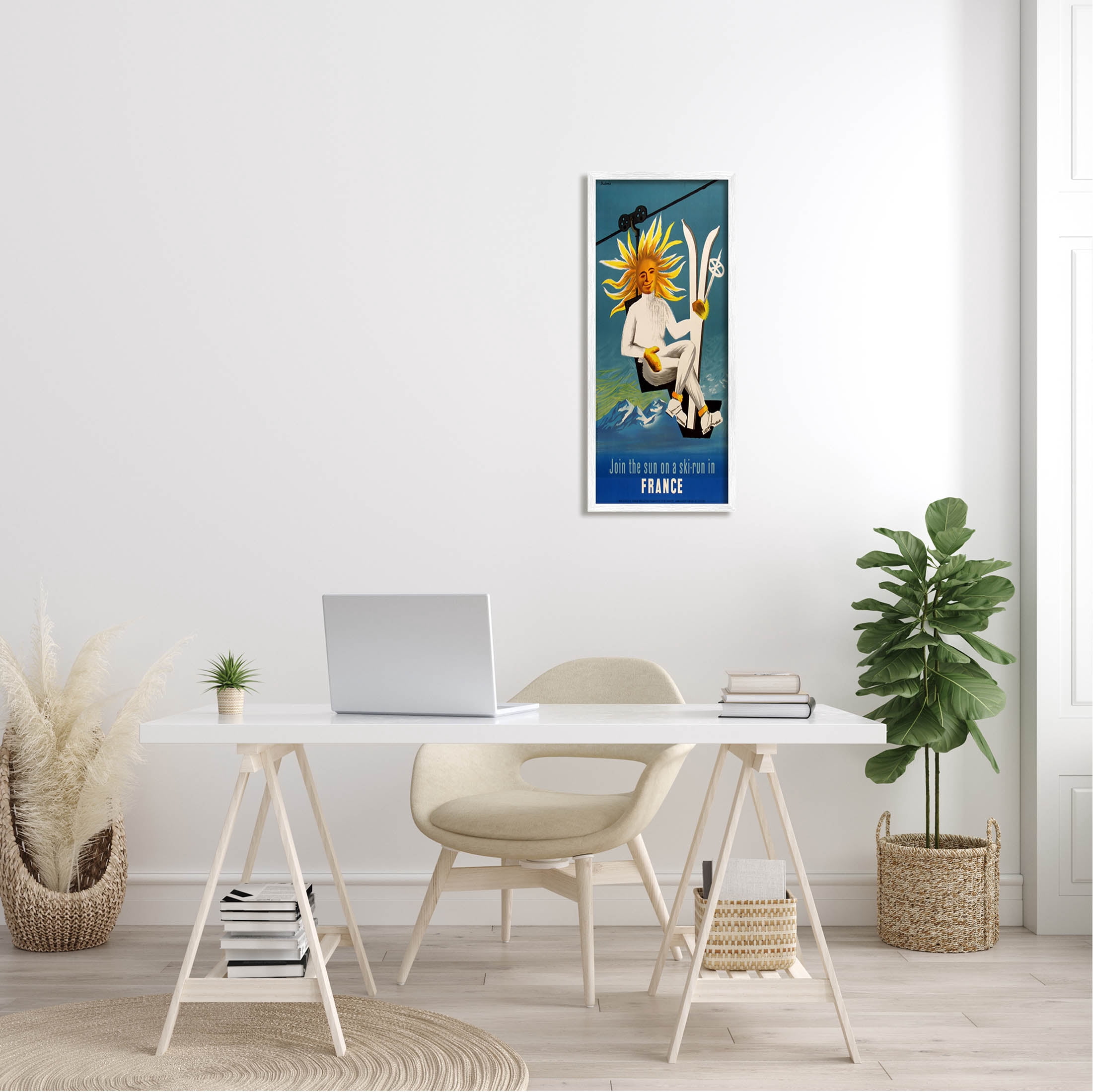Stupell Industries Sun Skiing In France Phrase Graphic Art White Framed Art Print Wall Art, Design by Marcus Jules