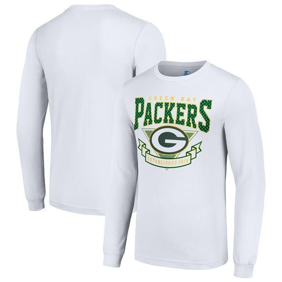 Men's Starter White Green Bay Packers '80s Inspired Team Logo Long Sleeve T-Shirt