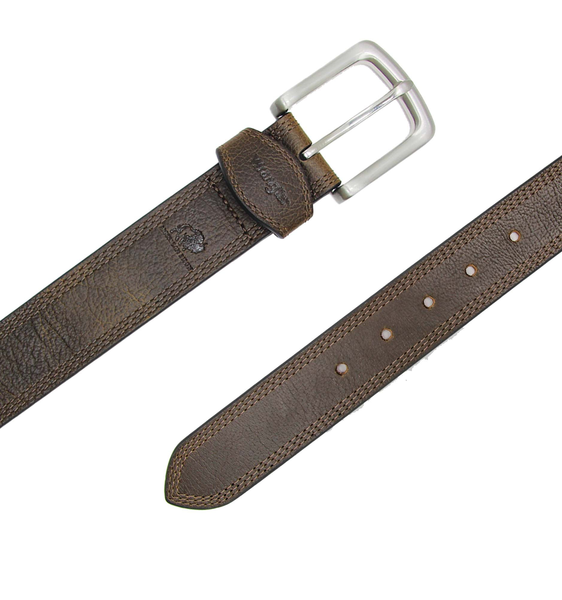 Wrangler Men's Bison Leather Belt with Triple Stitching - River Tan