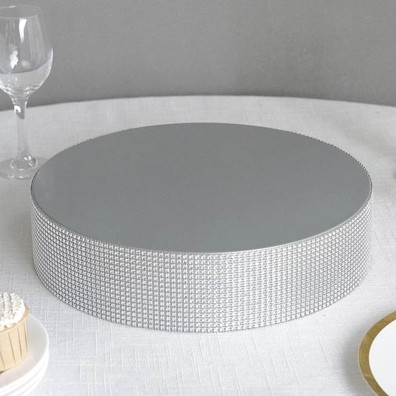 Efavormart Round Metal Pedestal Cake Stand with Rhinestones, Cupcake Holder Dessert Table Display Centerpiece (Silver, 14'')