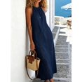 thumbnail image 4 of Womens Blue Halter Maxi Dress Summer Casual Side Slit Sleeveless Long Gown, 4 of 7