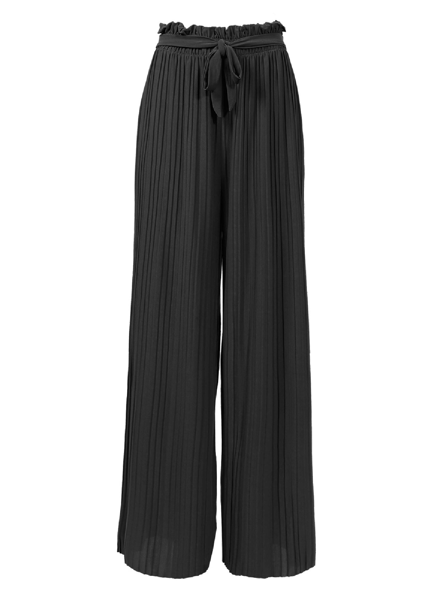 Women's Wide Leg Chiffon Loose Pleated Palazzo Pants with Built-in