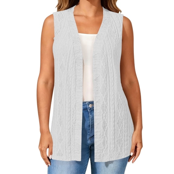 Hueook Fall Cardigan Vests for Women Cardigan Lightweight Knitted Summer Casual Sleeveless Cardigan Jacket White 5X