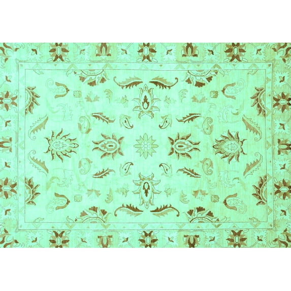 Ahgly Company Indoor Rectangle Oriental Turquoise Blue Traditional Area Rugs, 5' x 7'