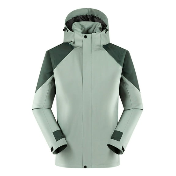 cllios Mens Waterproof Rain Jacket Trendy Color Block Lightweight Windbreak Jacket Hooded Outdoor Coats with Zipper Pockets Shell Jacket for Hunting Hiking