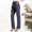 #Navy, variant on DPTALR Women's Solid Color Elastic Waist Straight-Leg Button Casual Work Office Yoga Pants,Red,Size XL