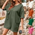 thumbnail image 2 of AherBiu Summer Casual T-Shirt Short Rompers for Women Short Sleeve Crewneck Wide Leg Jumpsuits with Pockets, 2 of 8