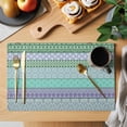 thumbnail image 2 of Placemats Set of 8, Purple Green Boho Woven Placemat, Linen Place Mats for Kitchen/Dining Tables, Vintage Ethnic Tribe Abstract Art Washable Table Mats for Party, 2 of 8