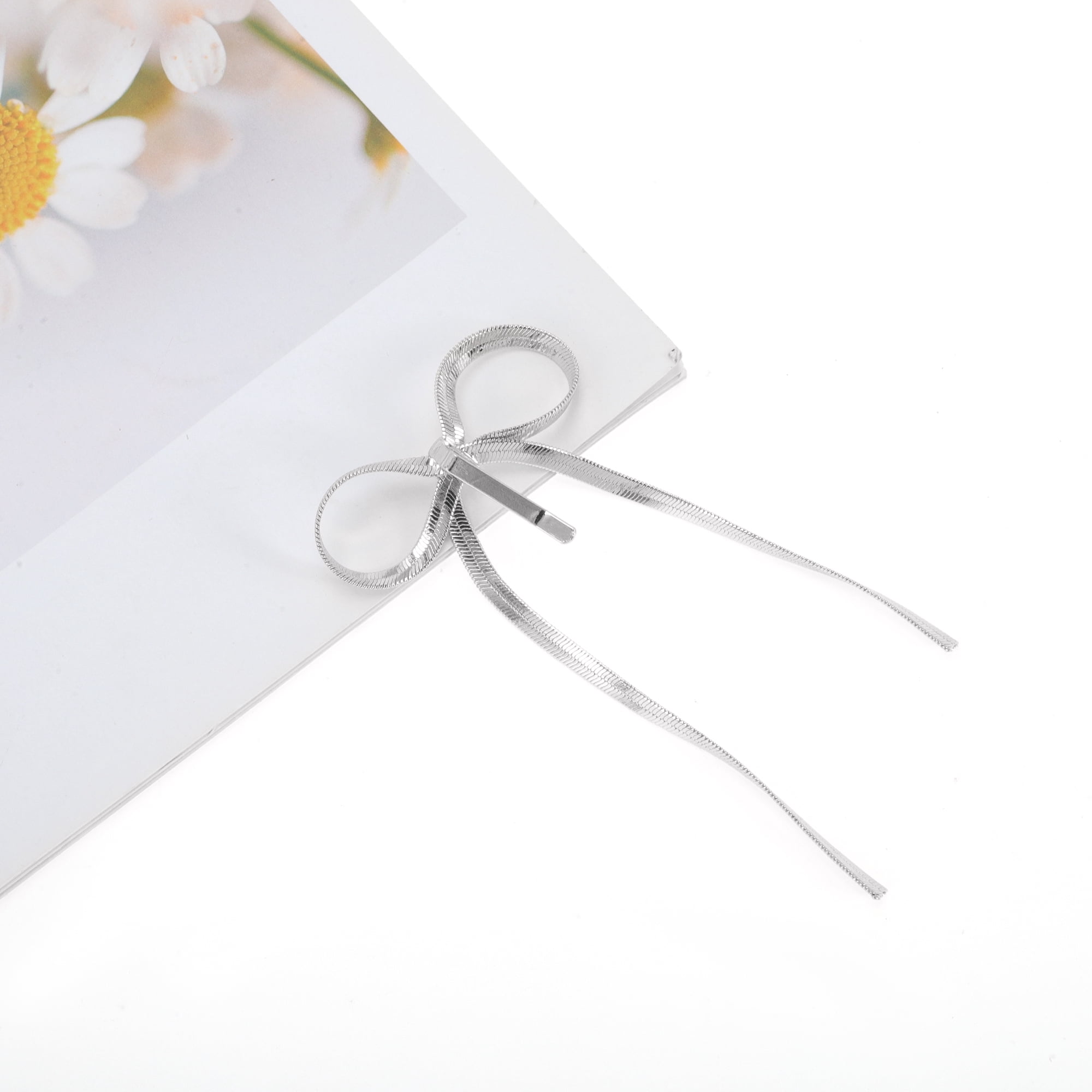 Unique Bargains Long Bow Ponytail Buckle Hair Clip 1 Pc Silver Tone