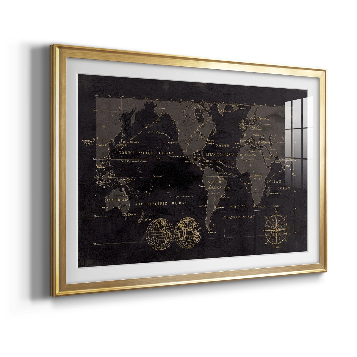 Black Gold Map Premium Framed Print - Ready to Hang