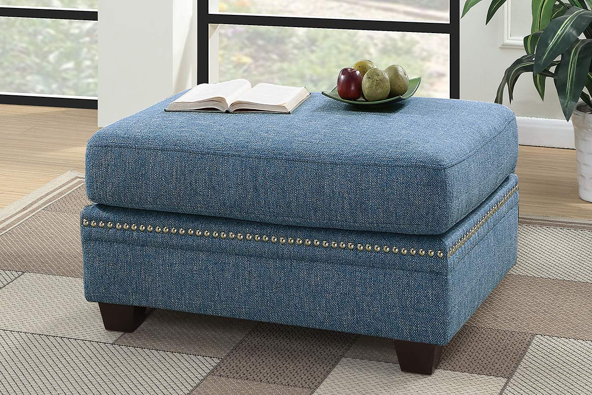 Modern Blue Cotton Blended Fabric Cocktail Ottoman