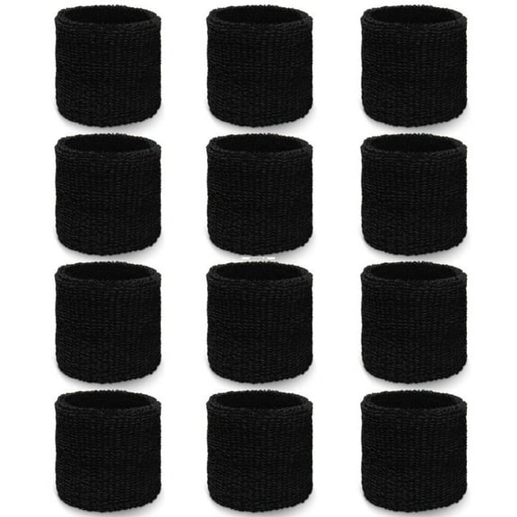 COUVER Wristbands for Events - Adult Black Cotton Terry Colth Cheap Wristband (12 Pieces)