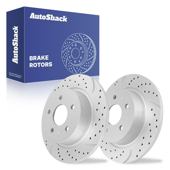 AutoShack Rear Solid Drilled & Slotted Coated Brake Rotors Silver Matte Finish 2-PC Set Replacement for 2013-2016 Ford Escape 2013-2018 Ford C-Max TurboGuard 11.02" (280 mm)